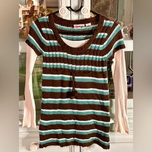 Energie Brown and Blue Striped Knit Sweater